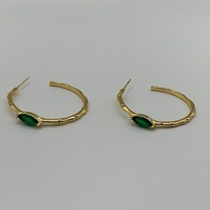 Gold-tone Hoop Earrings with Green Rhinestones